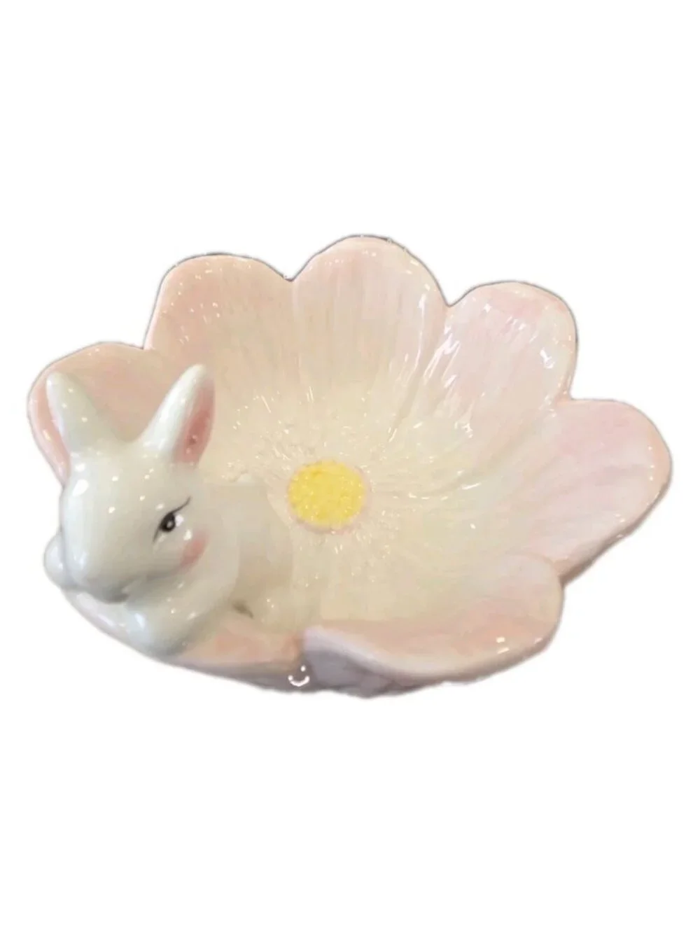 New Pink Easter Bunny Flower Shaped Serving Dish Bowl Decorative Spring Decor